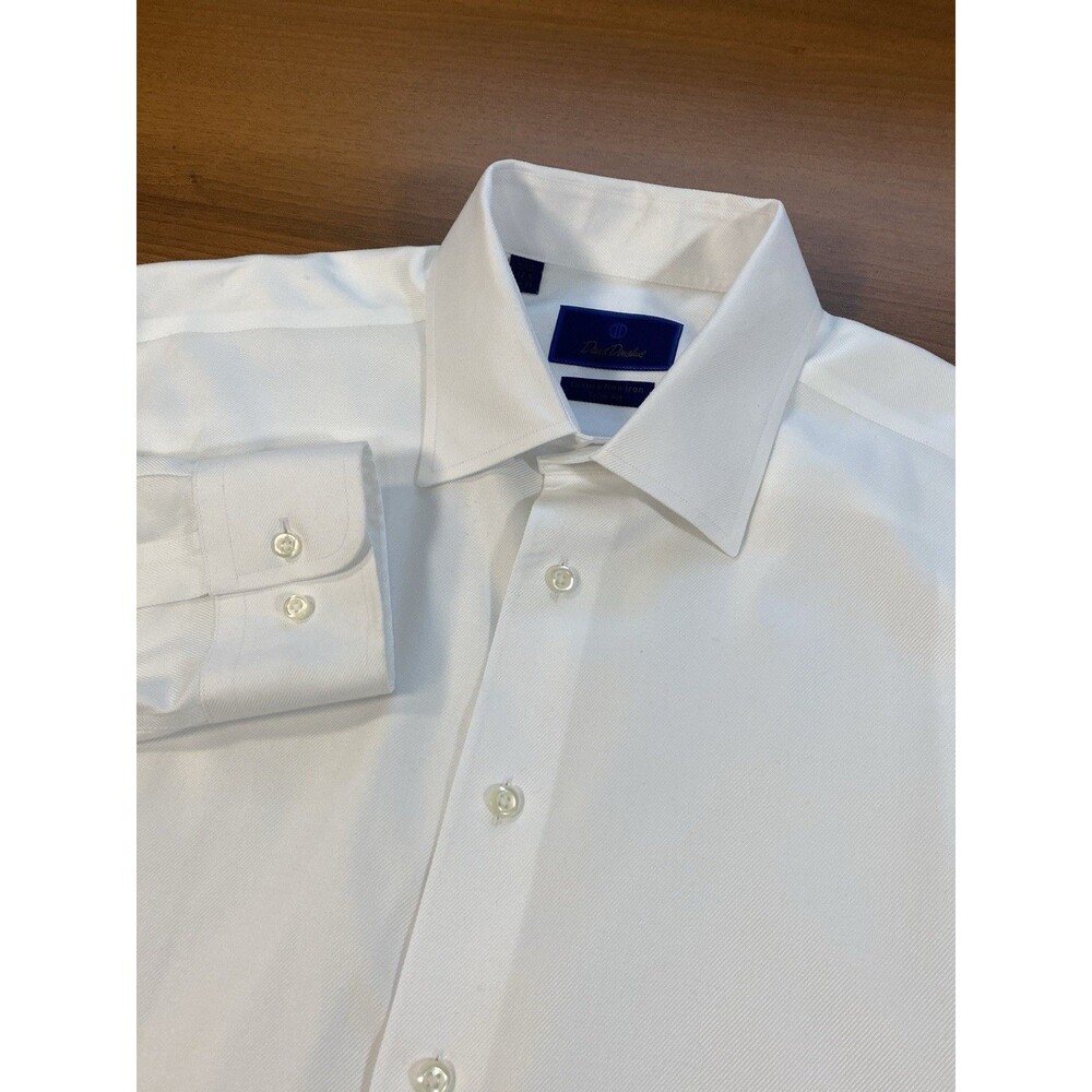 David Donahue Men's Luxury Cotton Twill Trim Fit White Dress Shirt 17.5x34/35